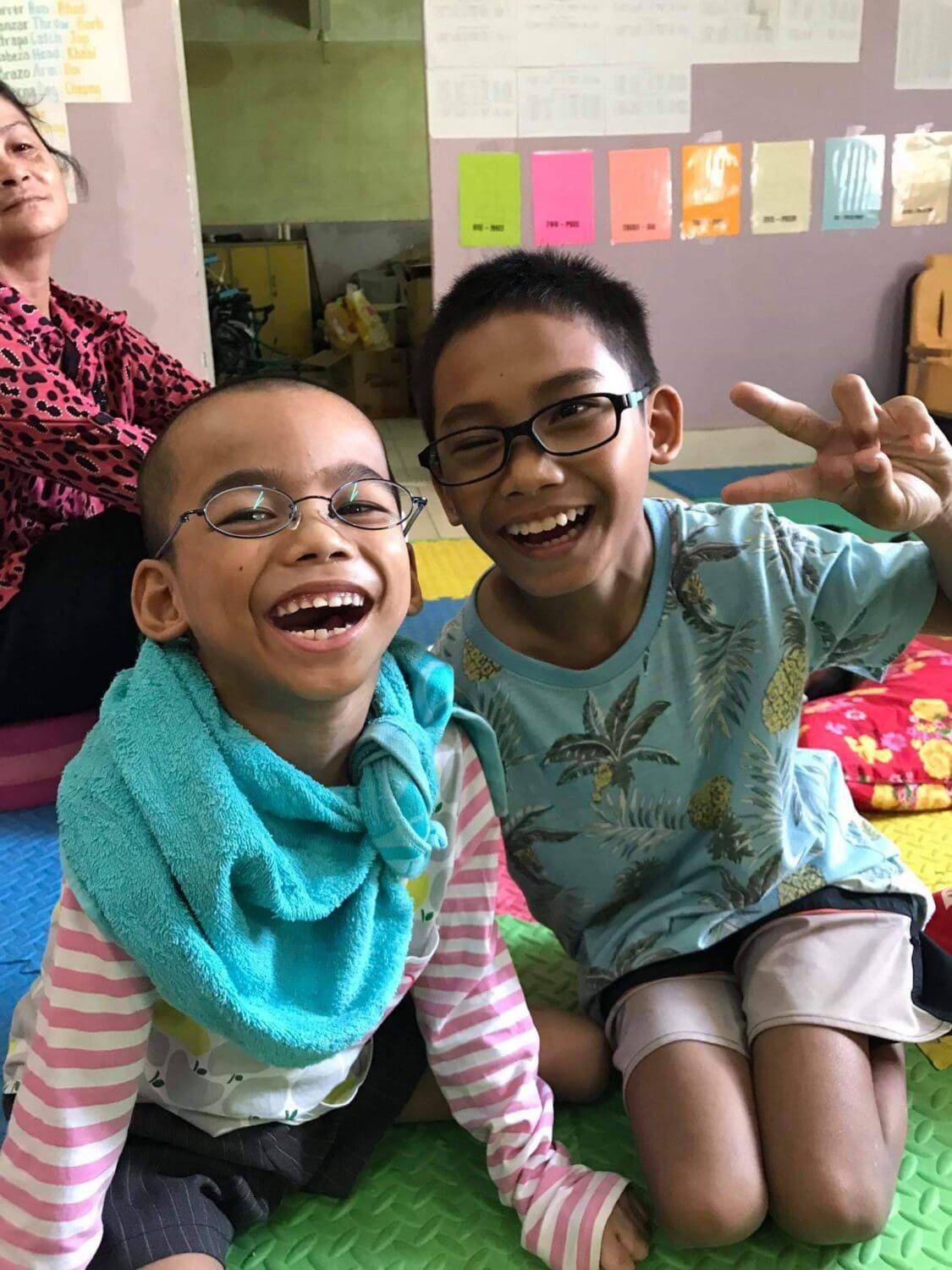 Chidren with disabilities in classroom in Nepal