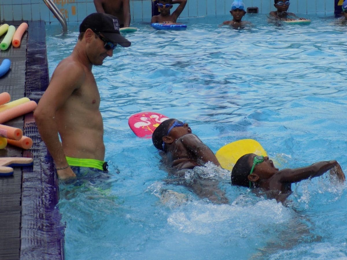 Teaching children swimming in South Africa