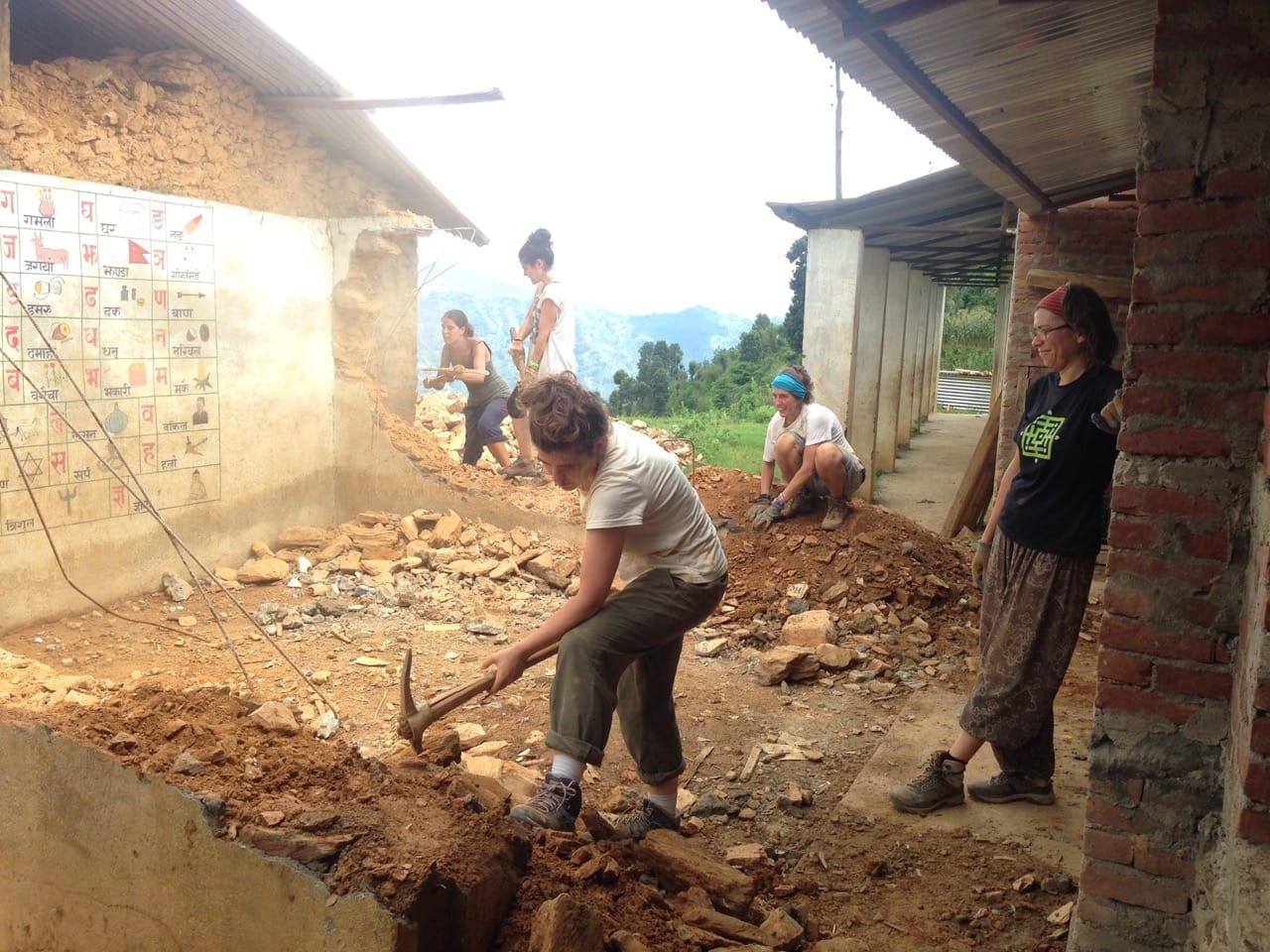 Volunteers assisting with building project in Nepal