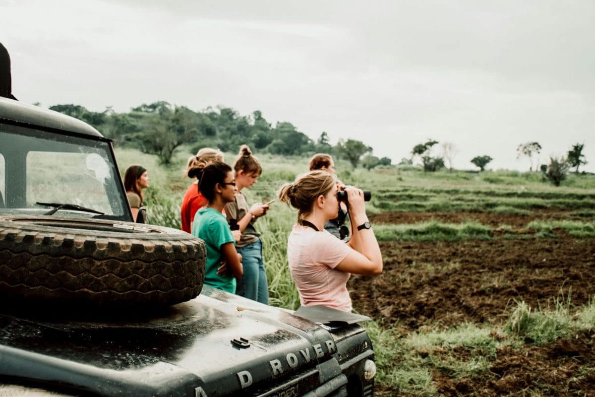 Volunteers tracking elephants in field